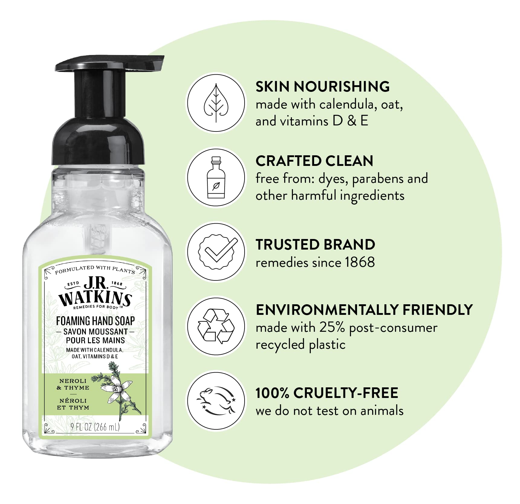 J.R. Watkins Foam Hand Soap Dispenser 3 Pack, Neroli & Thyme, 9 fl oz