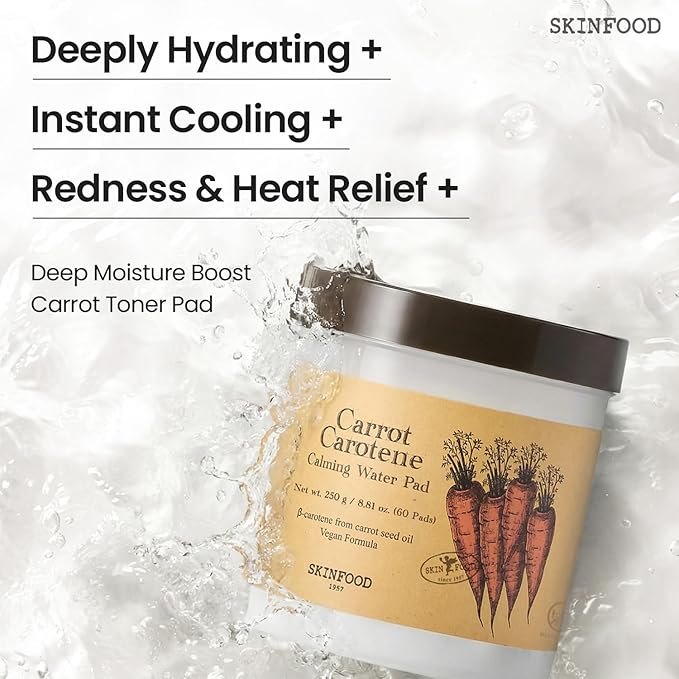 SKINFOOD Carrot Carotene Toner Pads, Hydrating & Soothing, Cotton Facial Toner Pads for Sensitive Skin, Korean Skincare for Face, Quick Calming, After Sun & Heat Care, 60 Pads