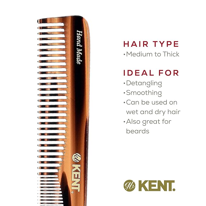 Kent 6T Fine Tooth and Wide Tooth Hair Comb, Handmade Styling Comb for Hair Care, Barber Combs, Beard Combs For Men, Styling Grooming for Men, Women and Kids