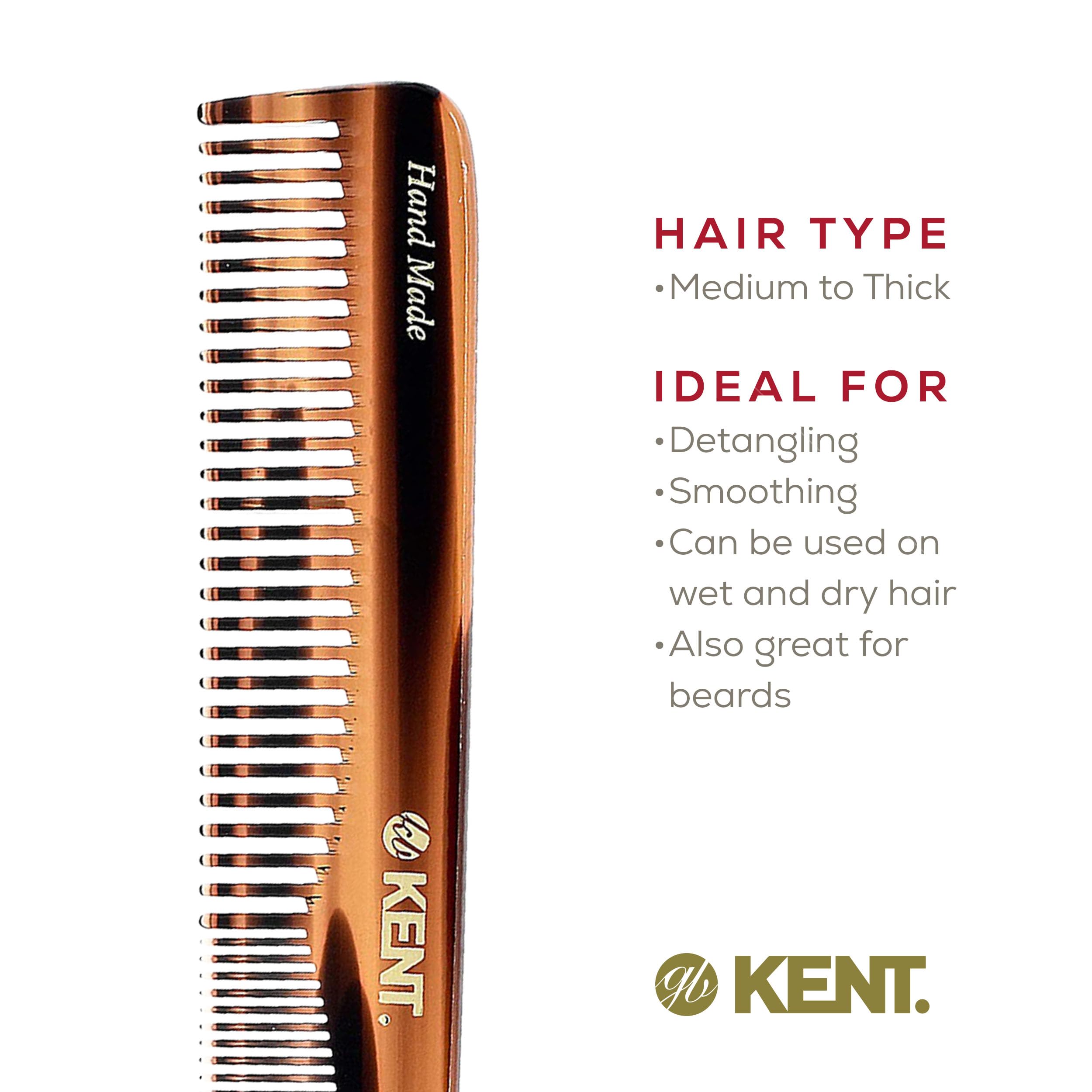 Kent 6T Fine Tooth and Wide Tooth Hair Comb, Handmade Styling Comb for Hair Care, Barber Combs, Beard Combs For Men, Styling Grooming for Men, Women and Kids