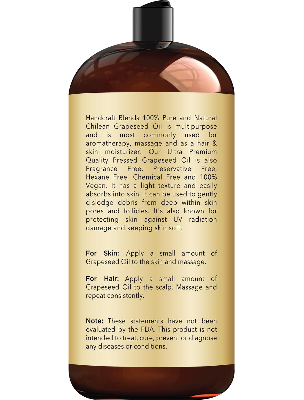Handcraft Blends Grapeseed Oil | 100% Pure and Natural | Bath & Body Oil | Premium Grade Carrier Oil | Skin | Hair | Body | Massage | Cold-Pressed | Hexane-Free | 28 Fl Oz