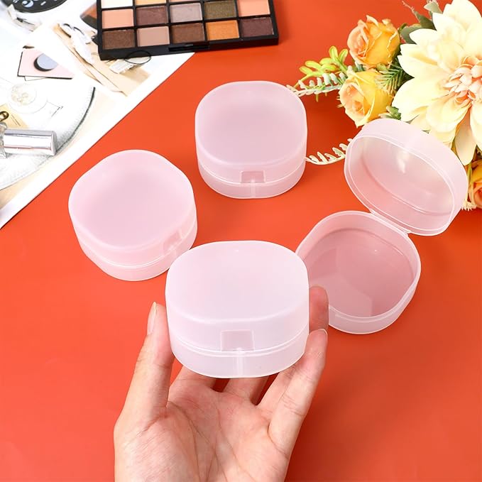 DOPENSPI 4PCS Portable Travel Cotton Pad Holder, Plastic Cosmetic Cotton Pad Holder Travel Sealed Container for Makeup Remover Cottons Ball Storage Box for Small Items Travels