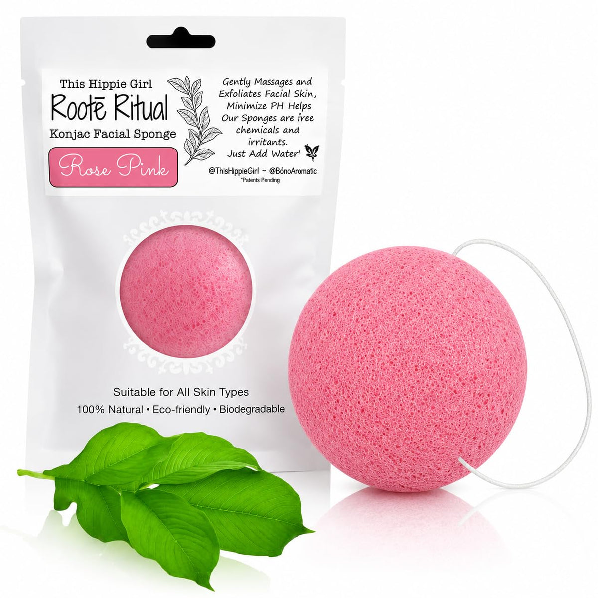 This Hippie Girl | Konjac Exfoliating Organic Facial Sponge | Plant Based Gentle Exfoliating Face Scrubbie | Oil Control Sponge | Rose Pink (Pink)