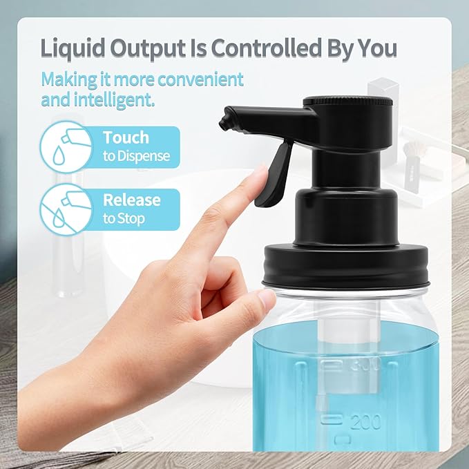 12oz Automatic Touch Sensor Liquid Glass Soap Dispenser, Hands-Free Mason Jar Soap Dispenser, Refillable Lotion Bottle for Bathroom Kitchen Countertop (Batteries Not Included)