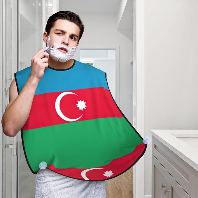 NOUZU Flag Of Azerbaijan Print Beard Bib Apron For Men, Beard Hair Catcher For Men Shaving Trimming,Beard Cape Cloth