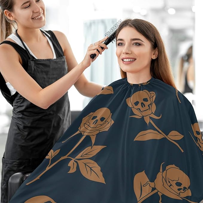 Visesunny Barber Cape - Skull Rose Polyester Hair Cutting Salon Apron Anti-Static Haircut Water-Resistant Shaving Cloth Beard Shaving Bib Hairdressing Cape