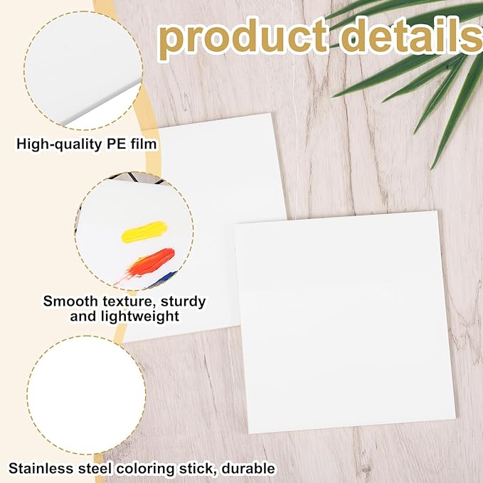 100 Pcs Disposable Nail Polish Palette Paper with Stirring Rod, 2.95 x 2.95 Inch Double-Sided Waterproof Mixing Sheets, Portable Nail Art Design Palette for Gel Polish, Acrylic, Makeup Blending