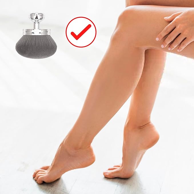 Blend & Blur Extra Large Body Makeup Brush for Self Tanner,Leg Makeup & Bronzer Self Tan Applicator, 3.2inch Wide Round Head Kabuki Brush For Application with Drawstring Bag (Silver)