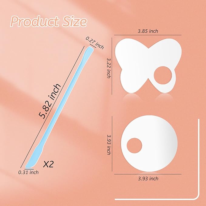 LuckyOpt Makeup Mixing Palette Spatula Set, 2PCS Mini Acrylic Makeup Palette & 2PCS Silicone Skincare Spatula, Cream Foundation Palette for Mixing & Save Cosmetics (Blue,Circle+Butterfly)