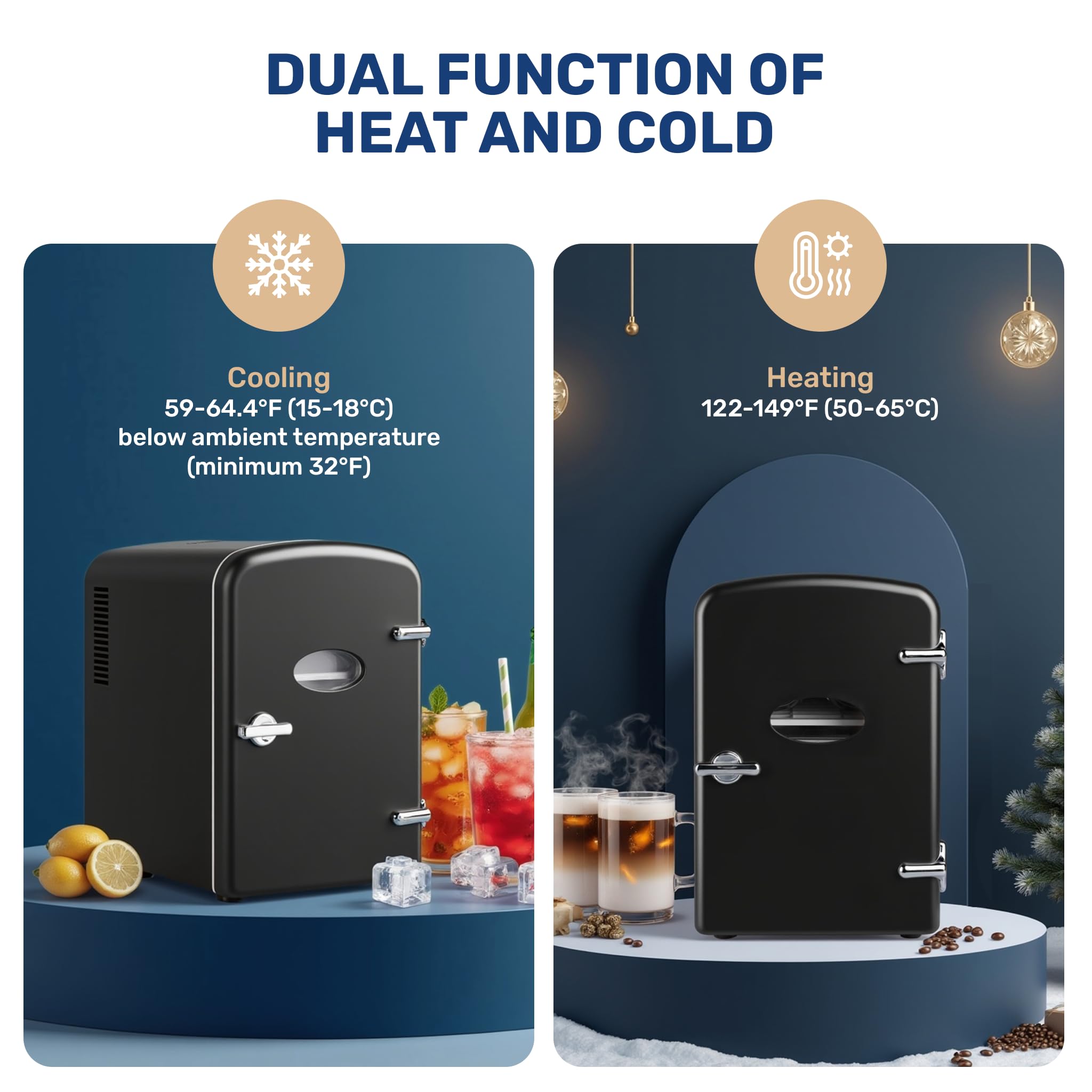 HealSmart 4L Mini Fridge with Observation Window, 6 Can Capacity, Freon-Free and Portable Cooler and Warmer, Cosmetics/Food/Beverage, Black New