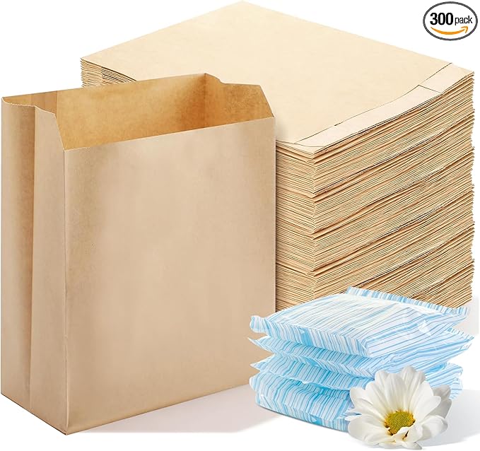 Waxed Kraft Sanitary Napkin Disposal Bags 7.5x10x3.5 Inch Feminine Hygiene Liners for Commercial Business Restroom Bathroom Personal Use Kraft Bag (300 Pcs)