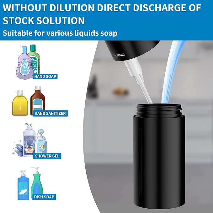 Aunmaon Automatic Soap Dispenser Touchless, 15-Level, Kitchen Bath Black