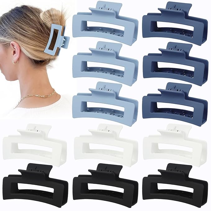 Sisiaipu 12 Pcs Medium Hair Clips, 3.5 Inch Square Claw Clips for Thick and Thin Hair - Blue