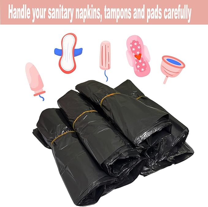 400PCS Sanitary Napkin Disposal Bags, 8 Packs of 50, Women Personal Disposal Bags Sanitary Waste Bags With Handles for Feminine Products Sanitary Napkin Storage Bag, Black