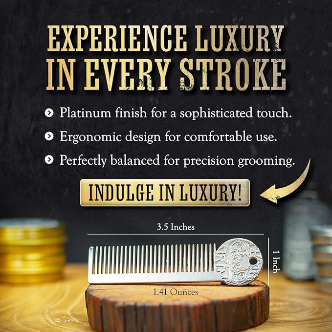 Metal Mustache & Beard Comb – Dual-Sided Pocket Comb for Men, Fine & Wide Teeth for Precise Styling – Durable, Compact, Travel-Friendly Grooming Tool for Facial Hair Care