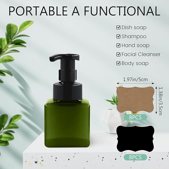 15 Pcs 8.5 oz Foaming Soap Dispenser Plastic Foaming Pump Bottle, Refillable Dispenser with Plastic Pump, Empty Hand Bottles for Liquid Soap, Shampoo, Bathroom,Hotel,Restaurant (15, Green)