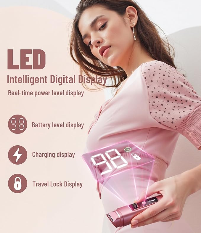 Electric Bikini Trimmer for Women: IPX7 Waterproof Dual Head Cordless Electric Shaver for Women with LED Display & 0.5mm Ceramic Blades for Pubic Hair, Face, Legs - Rose Pink