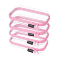 YQBRAO 4-Pack Clear Hard Shell Zipper Case, 1.2mm Ultra-Thick Diaper Bag Organizer Pouches, Rigid Self-Standing Travel Makeup Bags with YKK Zippers, TSA Approved, Pink