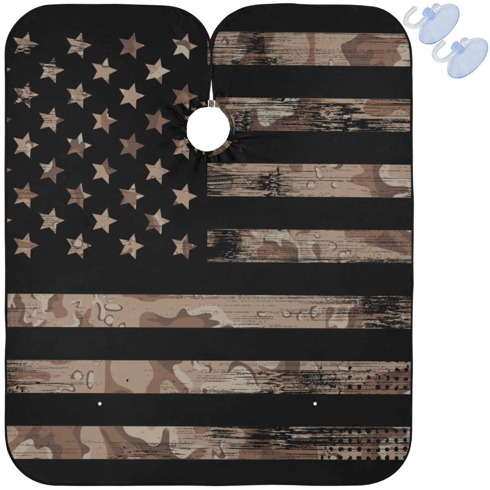 Visesunny Barber Cape with American Flag & Desert Camouflage - Polyester Hair Cutting Salon Apron, Anti-Static, Water-Resistant Shaving Cloth & Beard Shaving Bib