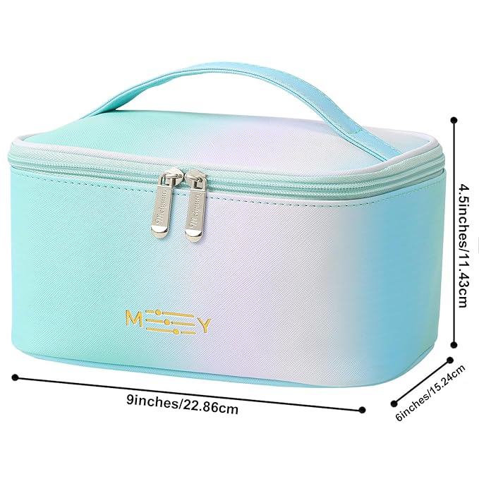 Gradient Travel Makeup Bag, PU Leather Women Cosmetic Bag, Rainbow Green