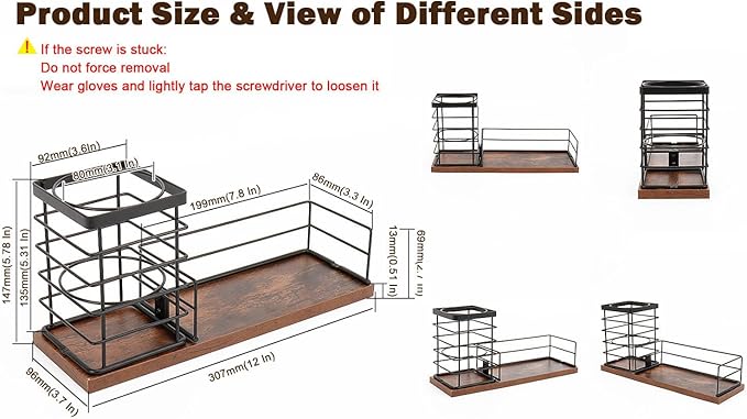 Siyzda Hair Tool Organizer, Movable Hair Dryer Holder, Hair Styling Tools Storage for Vanity, Bath Counter Organizer, Bathroom Trays for Hair Toiletry, Makeup (12" x 3.7" x 5.8", Wood-Black)