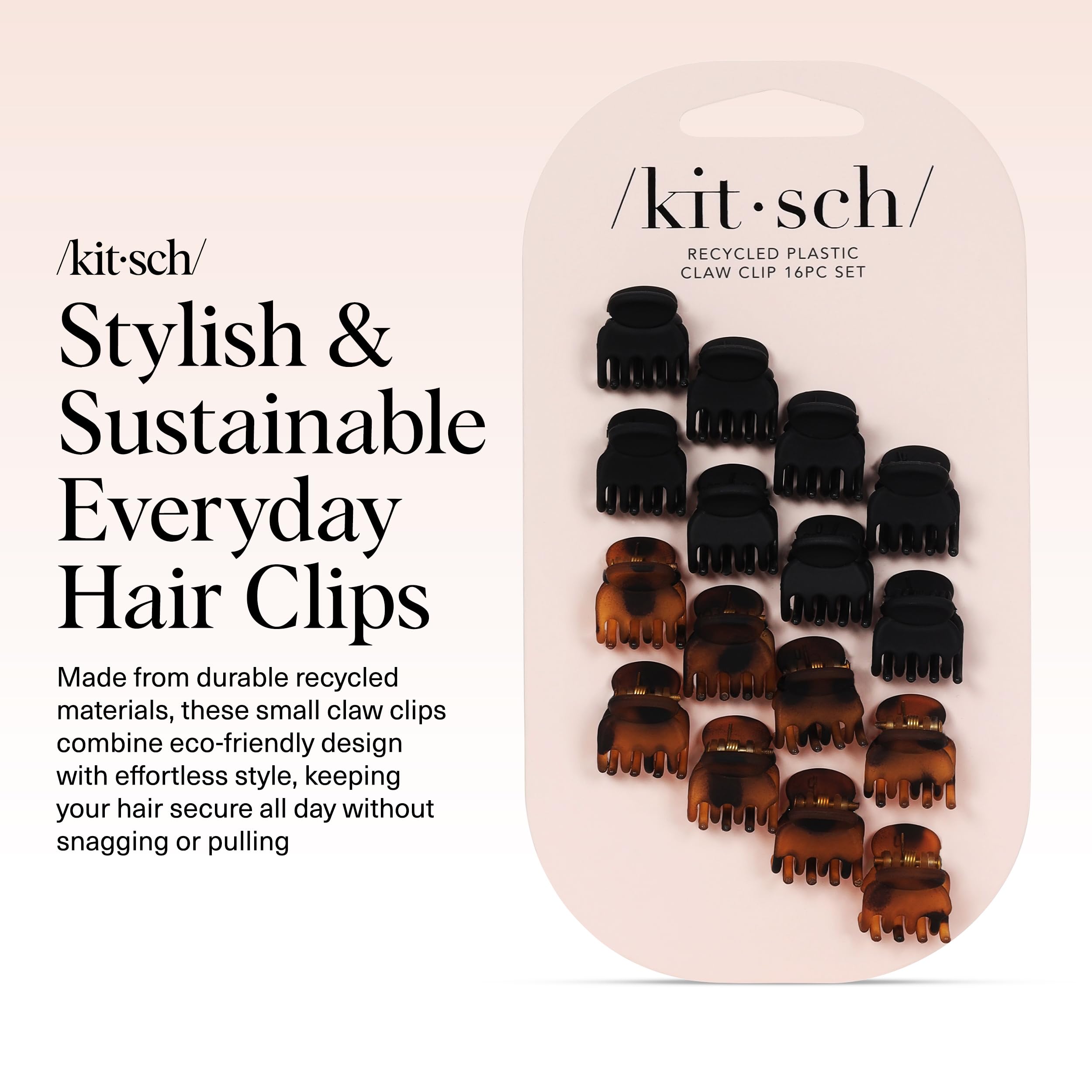Kitsch Mini Claw Clips for Women - Stylish Small Hair Clips for Kids | Stays In Place Without Pulling or Snagging | Durable & Sturdy Plastic - Tortoise & Black, 16 Pcs