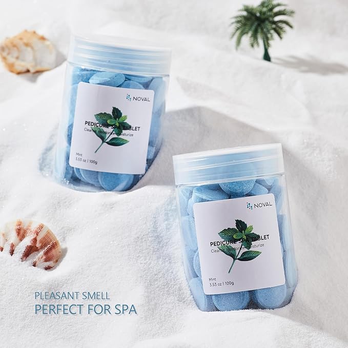 NOVAL Pedicure Spa Tablets, Blue Mint Foot Soak for Pedicure Bowl, Foot Bath and Salon Home Use, 100g