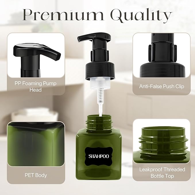 30 Pcs 8.5 oz Foaming Soap Dispenser Plastic Foaming Pump Bottle, Refillable Dispenser with Plastic Pump, Empty Hand Bottles for Liquid Soap, Shampoo, Bathroom,Hotel,Restaurant (30, Green)