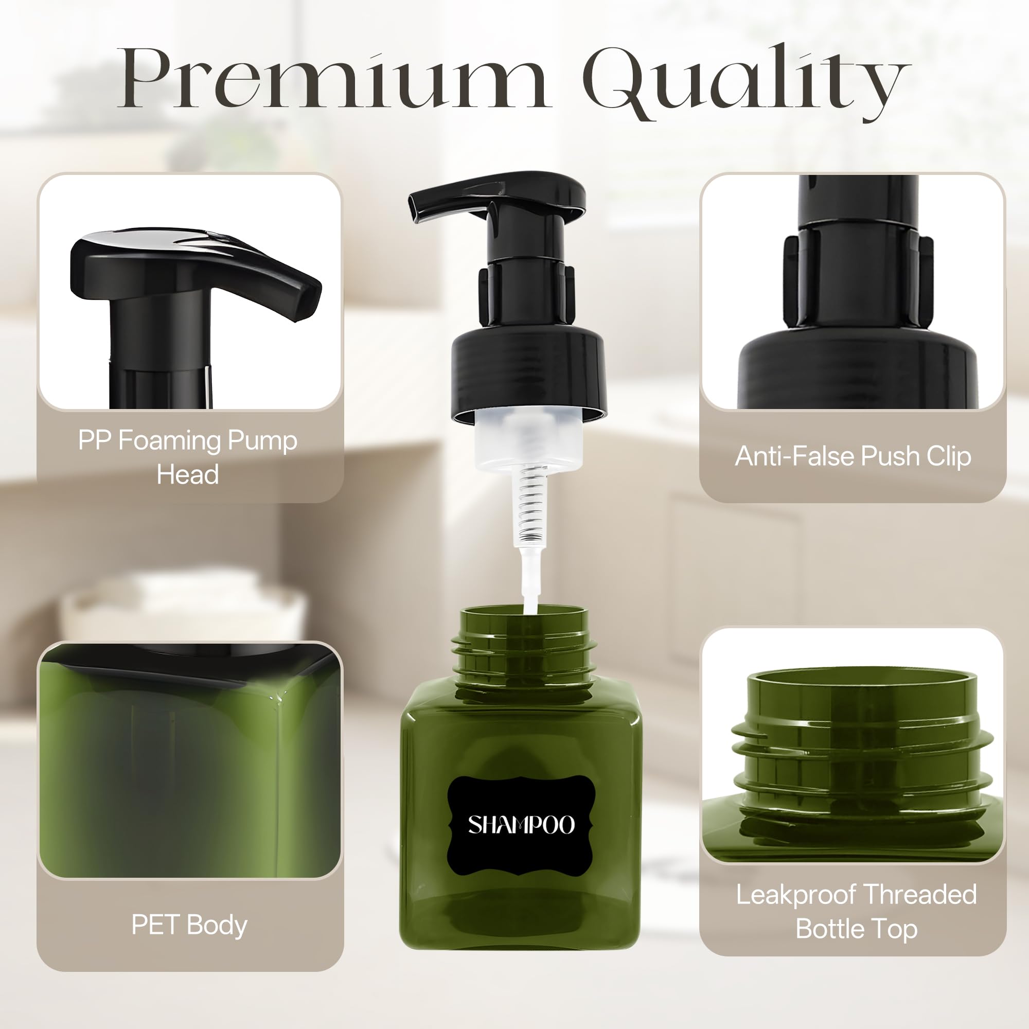 30 Pcs 8.5 oz Foaming Soap Dispenser Plastic Foaming Pump Bottle, Refillable Dispenser with Plastic Pump, Empty Hand Bottles for Liquid Soap, Shampoo, Bathroom,Hotel,Restaurant (30, Green)
