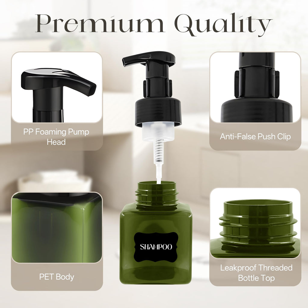 30 Pcs 8.5 oz Foaming Soap Dispenser Plastic Foaming Pump Bottle, Refillable Dispenser with Plastic Pump, Empty Hand Bottles for Liquid Soap, Shampoo, Bathroom,Hotel,Restaurant (30, Green)