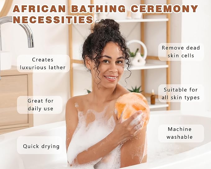 2 Pack African Net Sponge Exfoliating Body Scrubber Bath Sponge for Daily Use (Yellow + Dark Green)