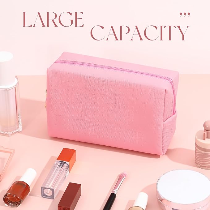 Kigeli Aesthetic Makeup Bags PU Leather Cosmetic Pouches Waterproof Plain Toiletry Bags Makeup Pouches Bulk for Women Party Gift Travel Storage Organizer(Pink Series,7.1 x 2.8 x 4.3 in)
