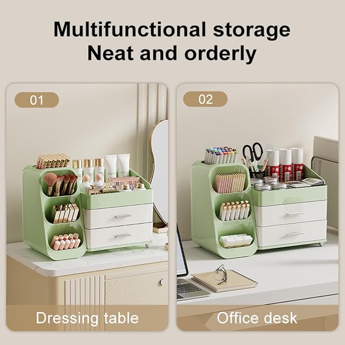 Booklov Large Makeup Organizer for Vanity Countertop, Green Cream