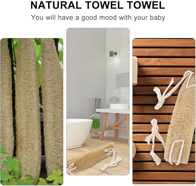ORFOFE Exfoliating Loofah Back Scrubber Strap Double-Sided Natural Loofah Sponge Bath Body Scrubber for Shower Back Washing Beige Natural Fiber Suitable for Daily Bathing and Skin Care