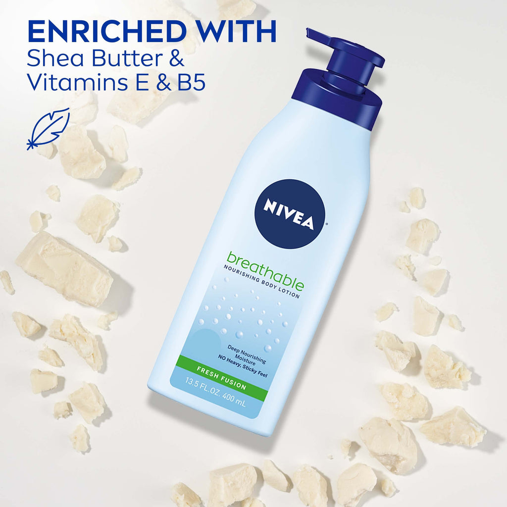 NIVEA Breathable Nourishing Body Lotion Fresh Fusion, Body Lotion for Dry Skin, 13.5 Fl Oz Pump Bottle