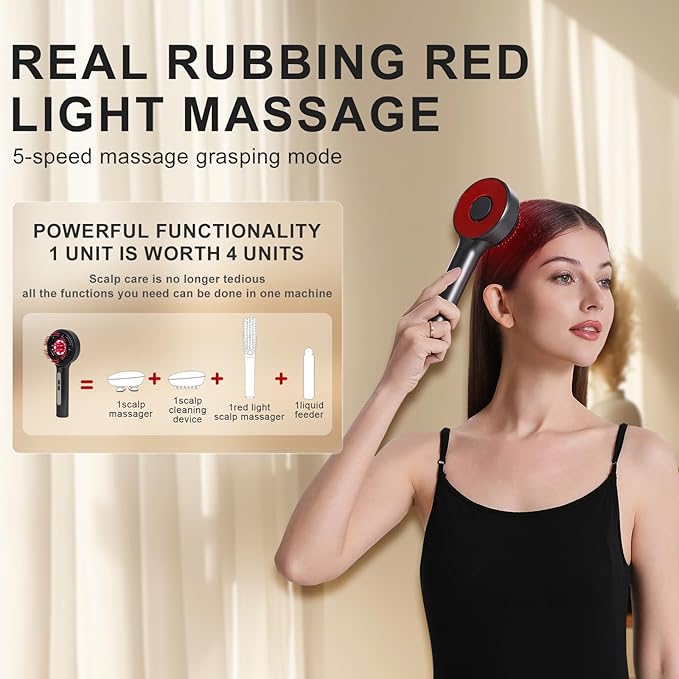 Red Light Scalp Massager for Hair Growth, Electric Hair Growth Comb with Kneading Massage & Red Light Therapy, for Visible Hair Loss & Thinning Hair, Minoxidil Applicator Scalp Brush