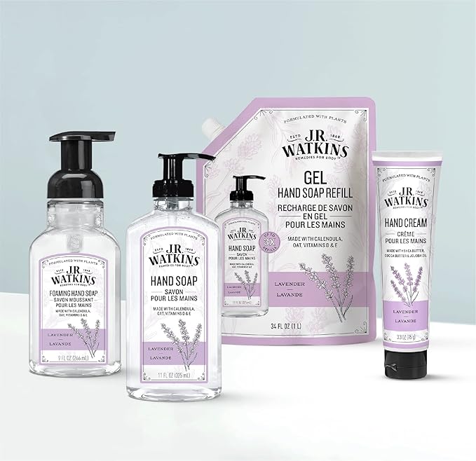 J.R. Watkins Foaming Hand Soap with Pump Dispenser,Moisturizing Foam Hand Wash,All Natural,Alcohol-Free,Cruelty-Free,USA Made,Lavender,9 fl oz,(Pack of 6)