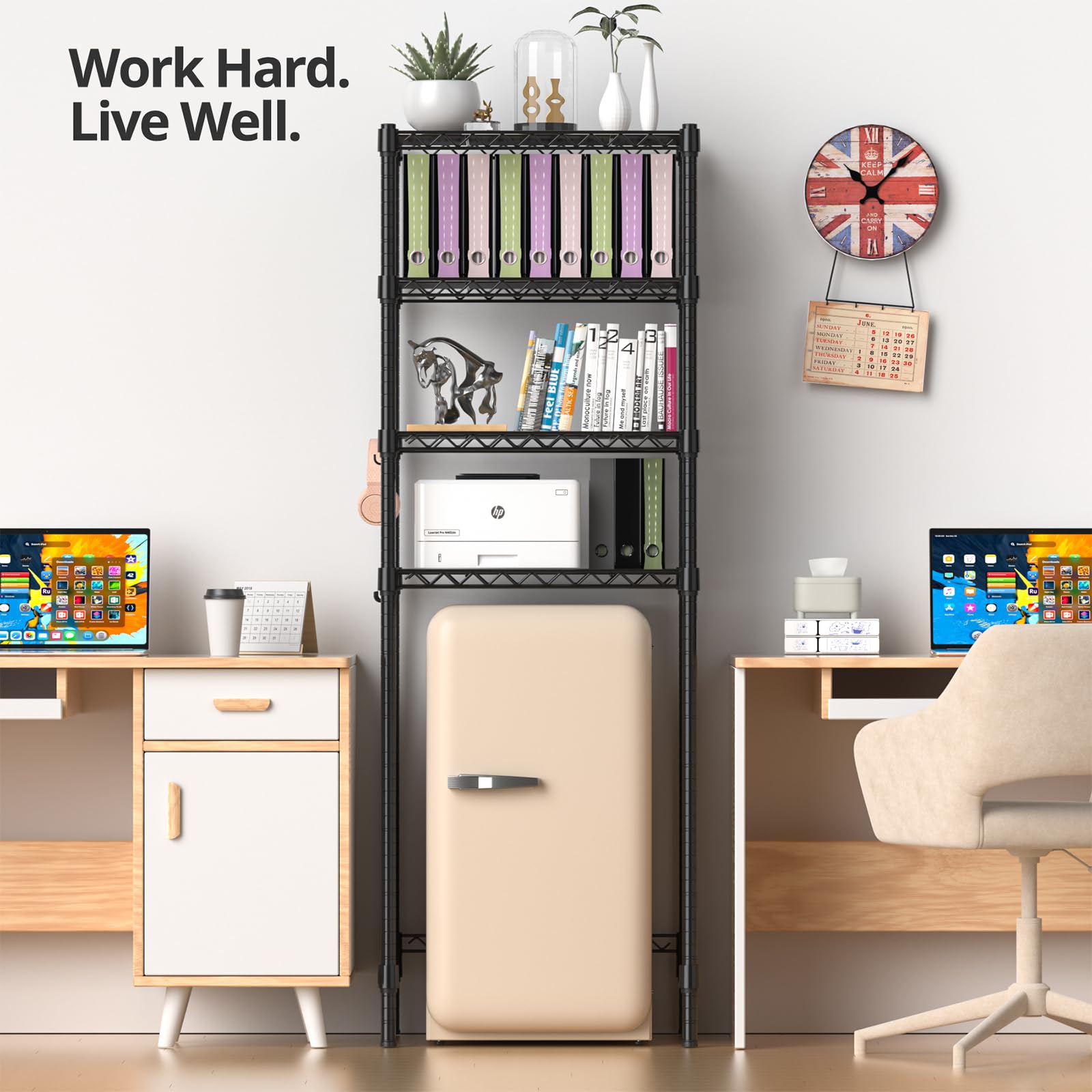 Hodonas Adjustable Mini Fridge Shelf, Black, 26.58" W x 20.28" D x 78.35" H