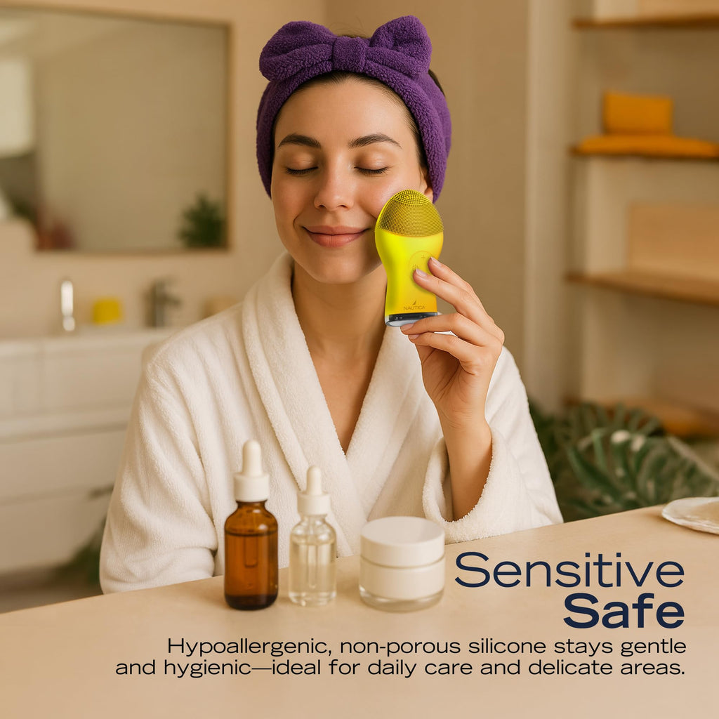 Nautica PC120 Facial Cleansing Brush Made with Ultra-Hygienic Soft Silicone, Waterproof, Rechargeable Vibrating Face Exfoliator Scrub Brush with Sonic Technology for Men & Women - Summer Sun