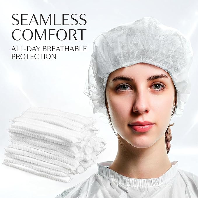 50PCS Disposable Bouffant Caps - 24 Inch Elastic Hair Nets Non-woven Head Covers for Women and Men, Breathable Hair Nets for Food Service Workers, Kitchen, Labs, Beauty Salon, White