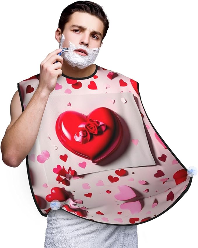 NOUZU Valentine'S Day Print Beard Bib Apron For Men, Beard Hair Catcher For Men Shaving Trimming,Beard Cape Cloth