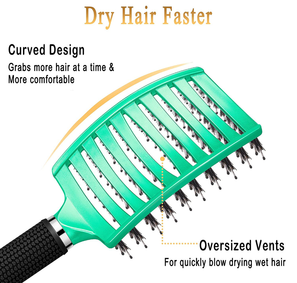KTKUDY Detangling Brush Getting Knots Out without Pain - Boar Bristles HairBrush Make Hair Shiny & Healthier Vented Detangler Brush for Women Men Kids Wet and Dry Hair (Yellow & Green)