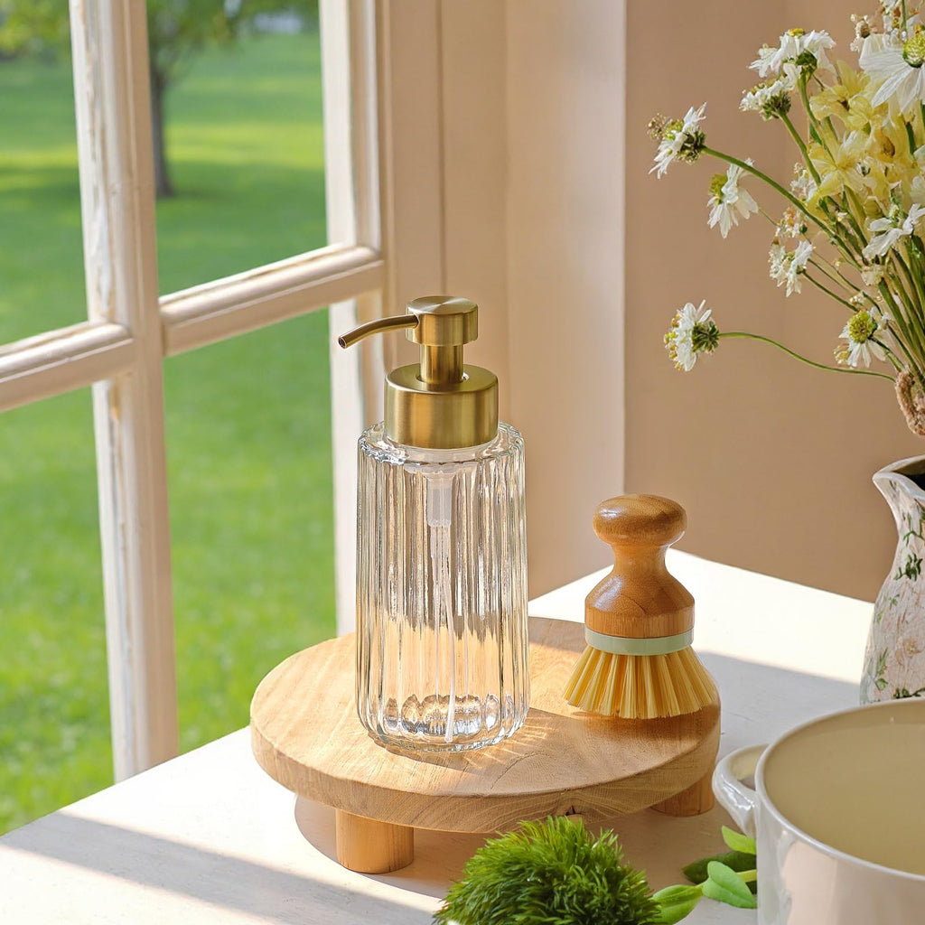 JASAI 16Oz Glass Foaming Soap Dispenser with Golden Rust Proof Pump, Refillable Foam soap Dispenser with Thick Glass, Elegance Foaming Hand Soap Dispenser for Bathroom & Kitchen.(Golden)