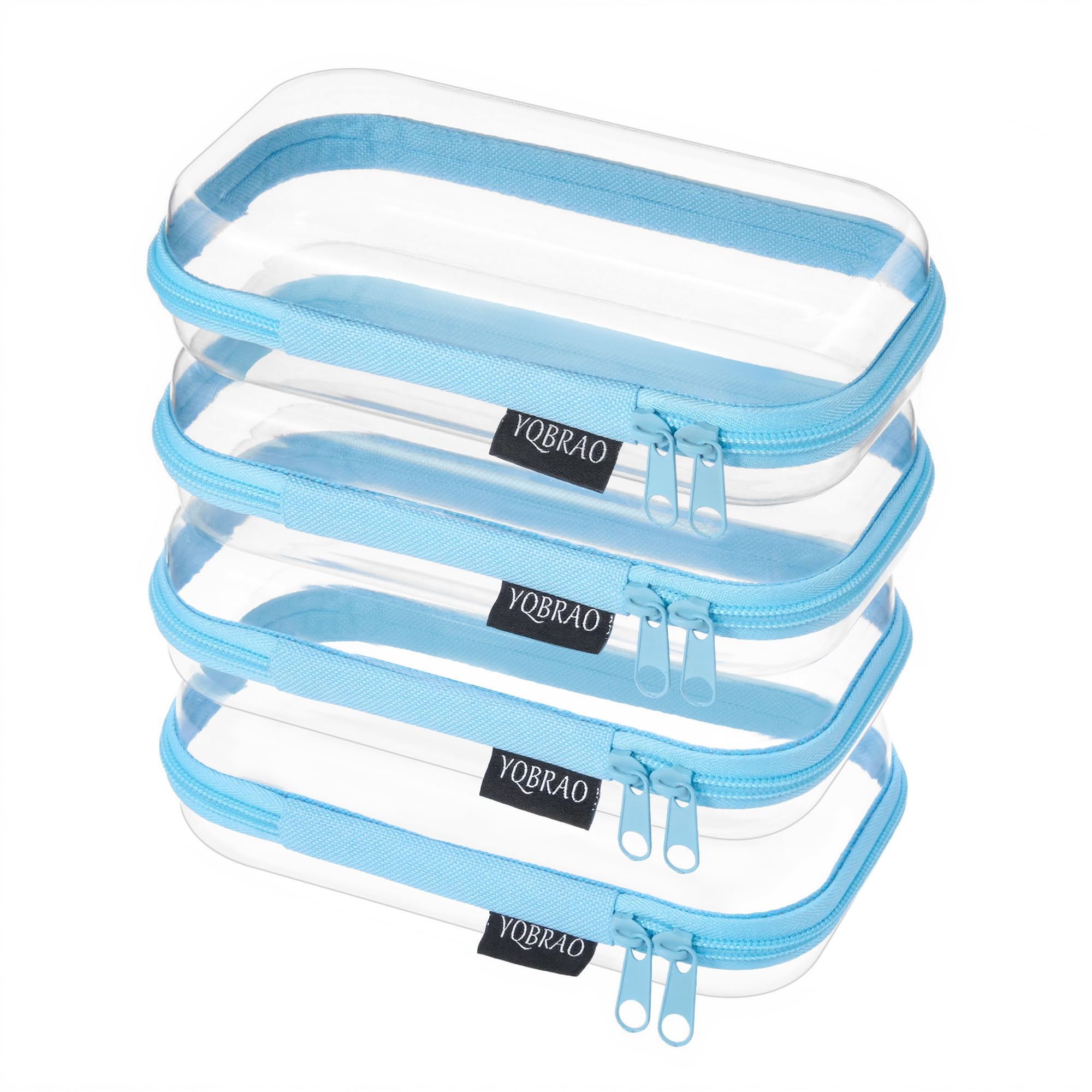 YQBRAO 4-Pack Clear Hard Shell Zipper Case, 1.2mm Ultra-Thick Diaper Bag Organizer Pouches, Rigid Self-Standing Travel Makeup Bags with YKK Zippers, TSA Approved, Blue