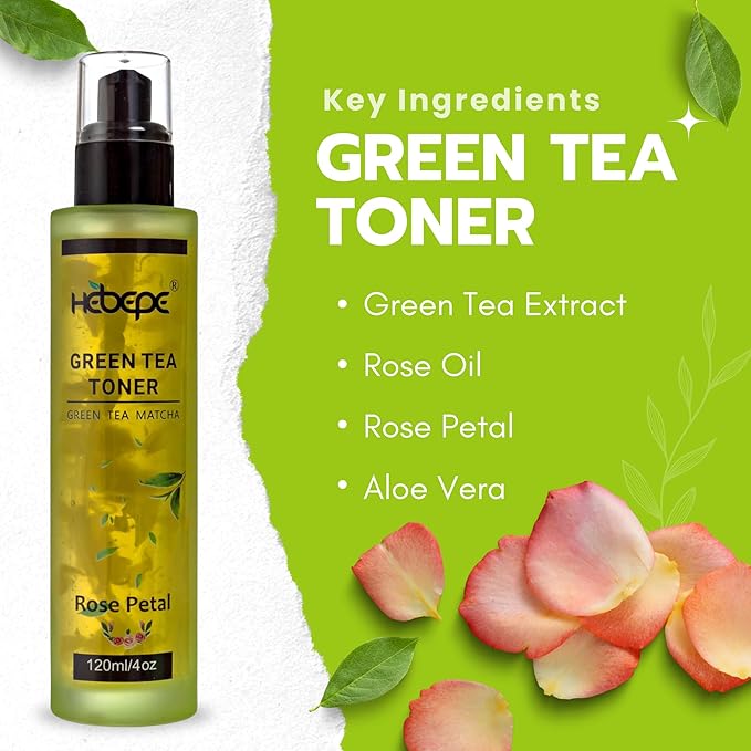 Hebepe Green Tea Matcha Facial Toner, Rose Petal, 120ml