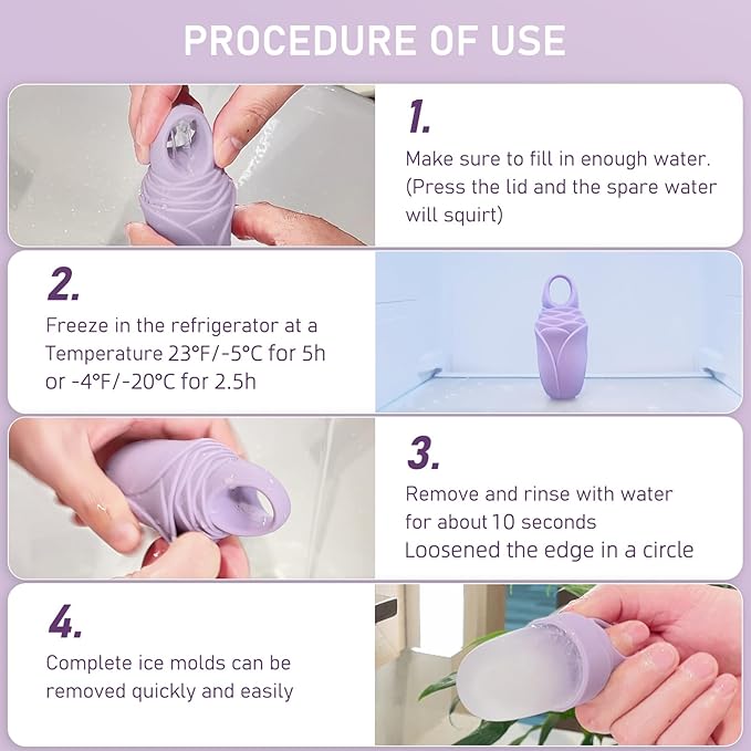 Mabnuby Ice Roller for Face and Eye, Reusable Silicone Ice Facial Roller for Reducing Puffiness, Ice Face Mold Skin Care, Ice Cube Roller Tools for Women - Pink 2 + Purple 1