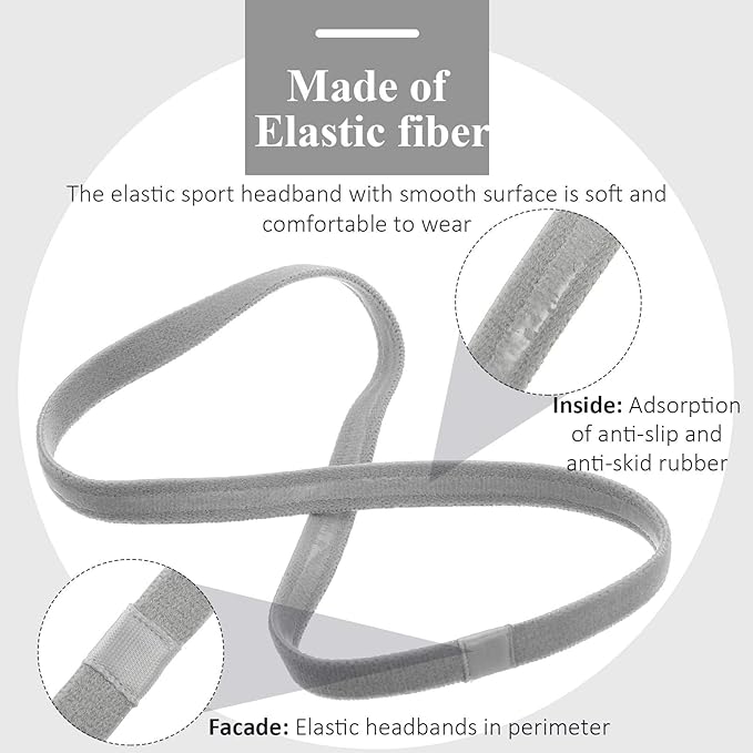 Bememo 4 Pieces Thick Non-Slip Elastic Sport Headbands Hair Headbands for Women and Men (Gray)