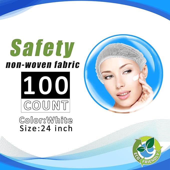 Disposable Bouffant Caps 100pcs,24inches Hair Net, Elastic Dust Cap for Food Service,Salon,Spa,Kitchen Head Cover
