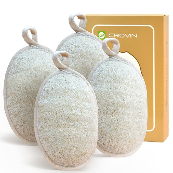 CROVIN Natural Loofah Exfoliating Body Scrubber, Shower Loofah Sponge Pack