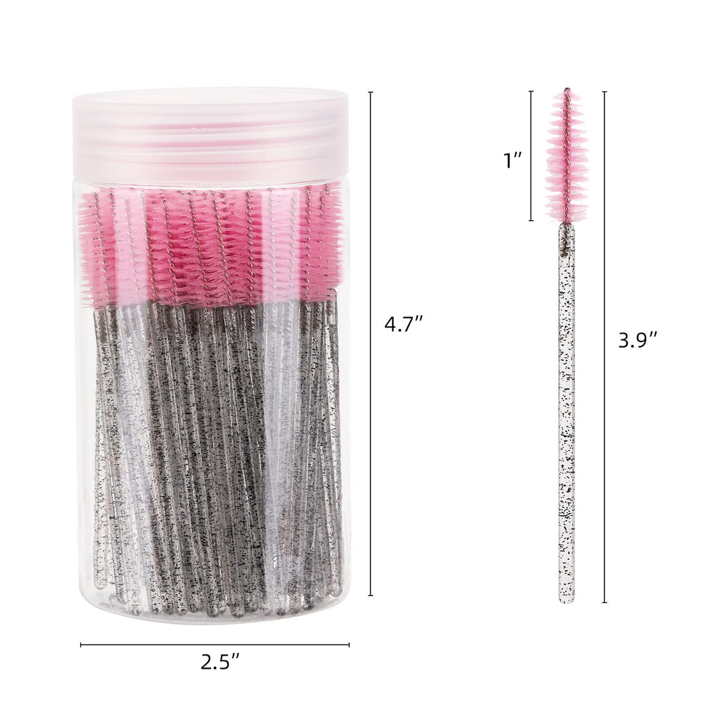 100 Pcs Disposable Eyelash Brush, Mascara Wands Makeup Brushes Applicators Kits for Eyelash Extensions, Eyebrow Brush with Container (Pink, Black)